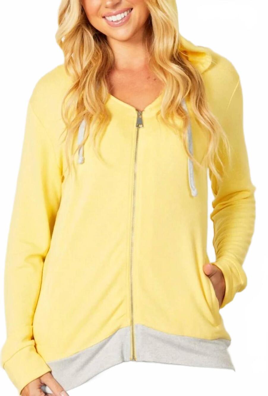 NEW FRENCH KYSS contrast trim zip hoodie in yellow